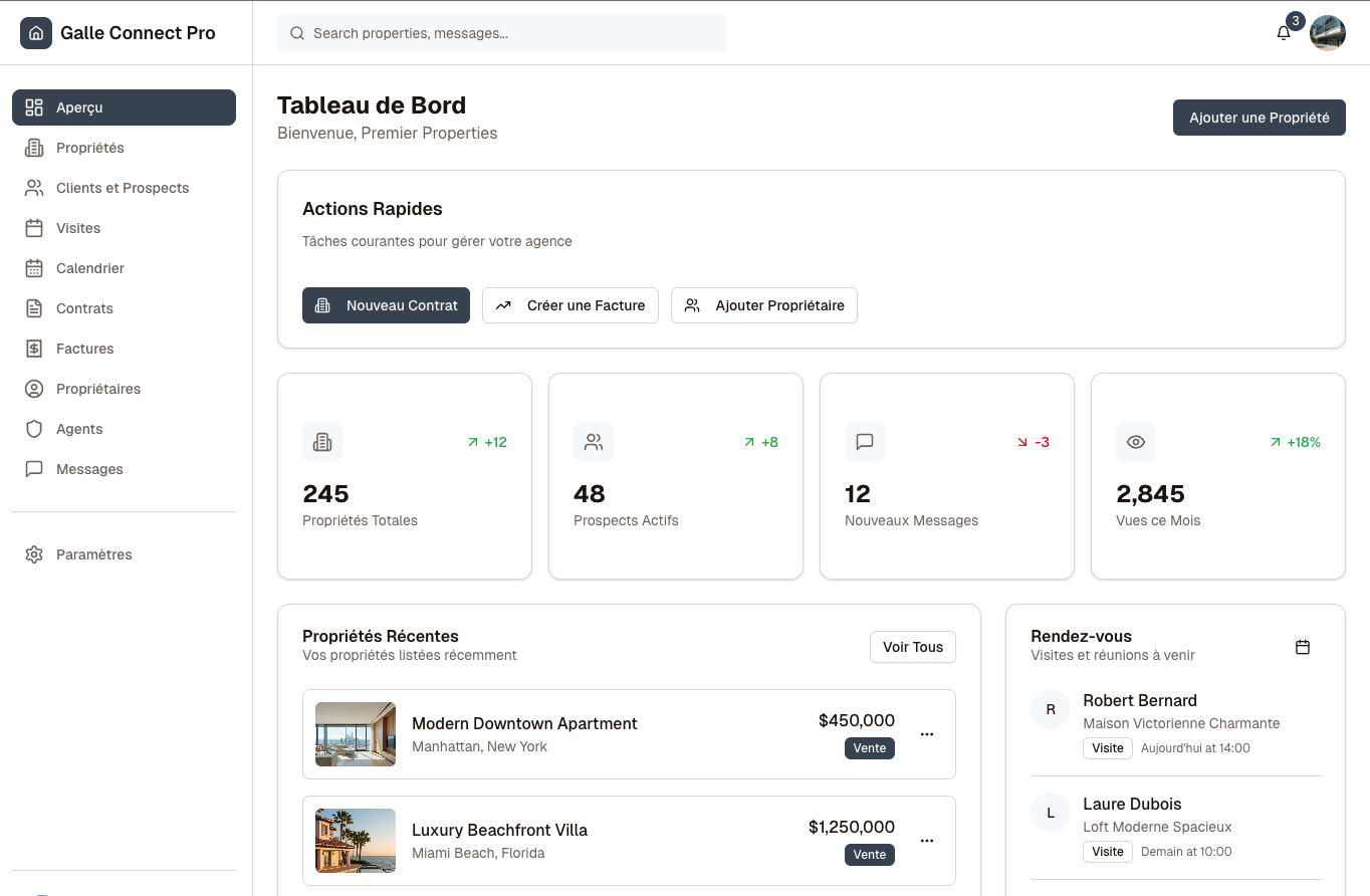 Gallé Connect dashboard preview